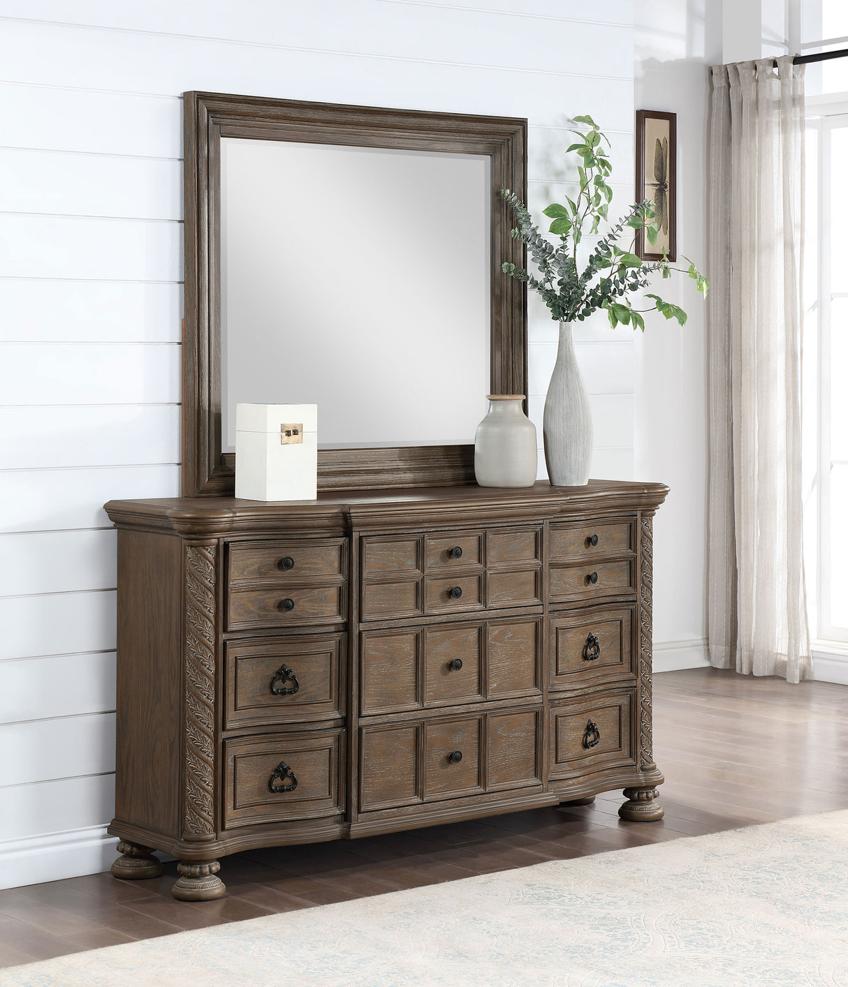 Dresser With Mirror - Emmett 9-drawer Dresser with Mirror Walnut