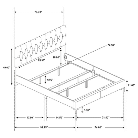 California King Bed - Kendall Upholstered California King Panel Bed Black