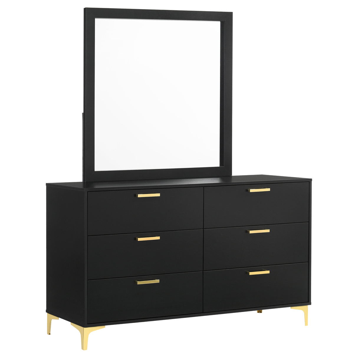 Dresser With Mirror - Kendall 6-drawer Dresser with Mirror Black and Gold