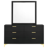 Dresser With Mirror - Kendall 6-drawer Dresser with Mirror Black and Gold