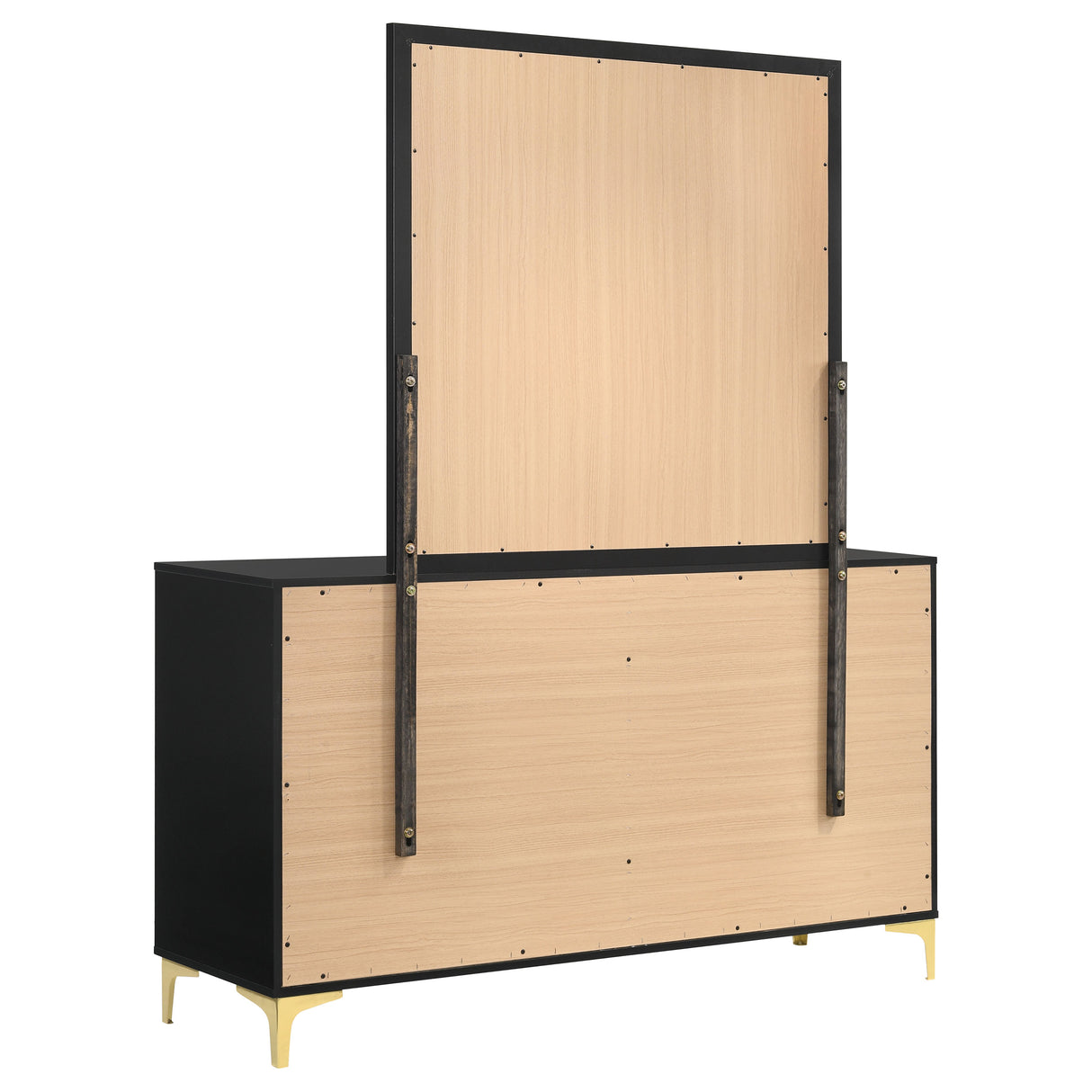 Dresser With Mirror - Kendall 6-drawer Dresser with Mirror Black and Gold