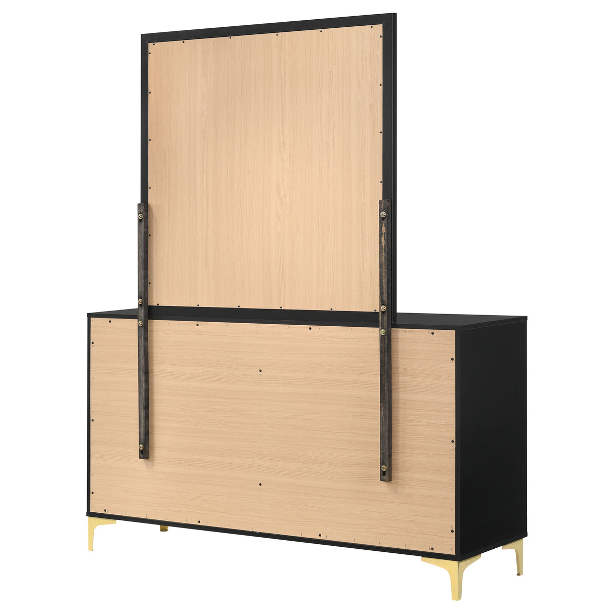 Dresser With Mirror - Kendall 6-drawer Dresser with Mirror Black and Gold