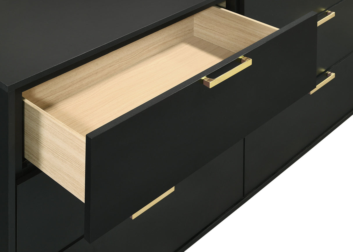 Dresser With Mirror - Kendall 6-drawer Dresser with Mirror Black and Gold