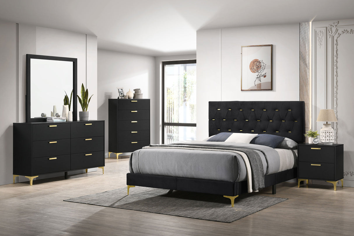 Dresser With Mirror - Kendall 6-drawer Dresser with Mirror Black and Gold