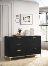 Dresser - Kendall 6-drawer Dresser Black and Gold