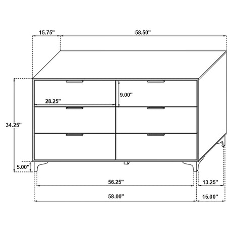Dresser - Kendall 6-drawer Dresser Black and Gold