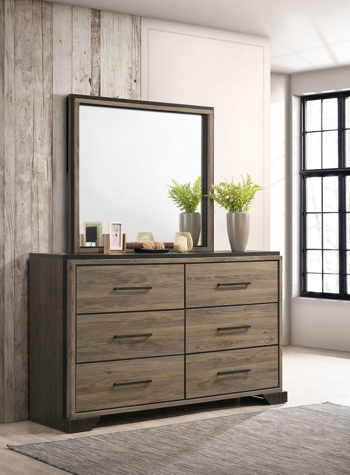 Baker 6 - drawer Dresser with Mirror Brown and Light Taupe | Coaster - 224463M - Home Elegance USA - 2