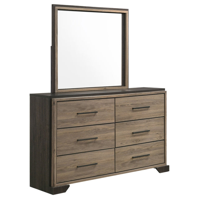 Baker 6 - drawer Dresser with Mirror Brown and Light Taupe | Coaster - 224463M - Home Elegance USA - 1