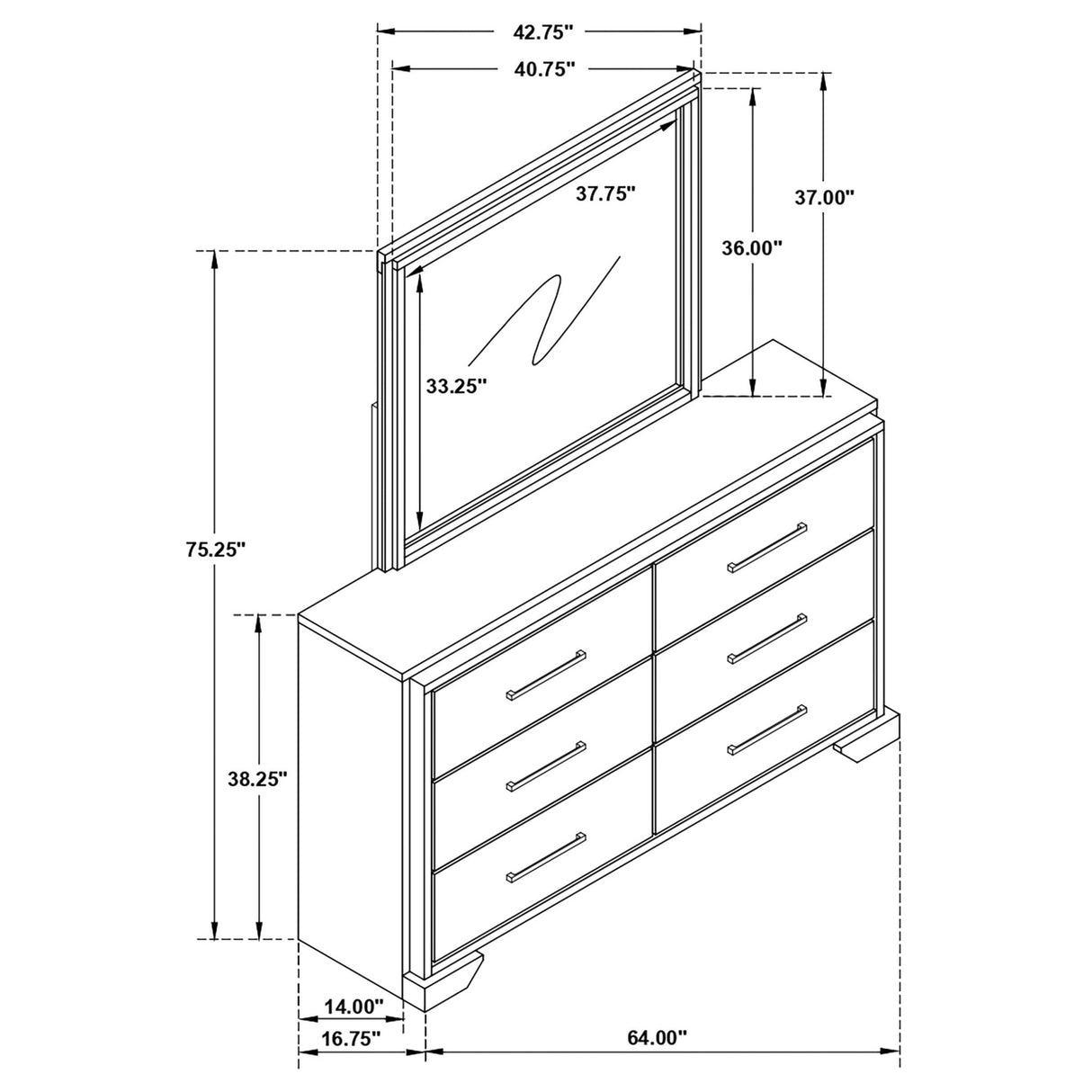 Baker 6 - drawer Dresser with Mirror Brown and Light Taupe | Coaster - 224463M - Home Elegance USA - 14