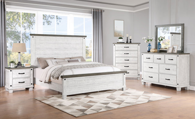 Eastern King Bed 5 Pc Set - Lilith 5-piece Eastern King Bedroom Set Distressed White