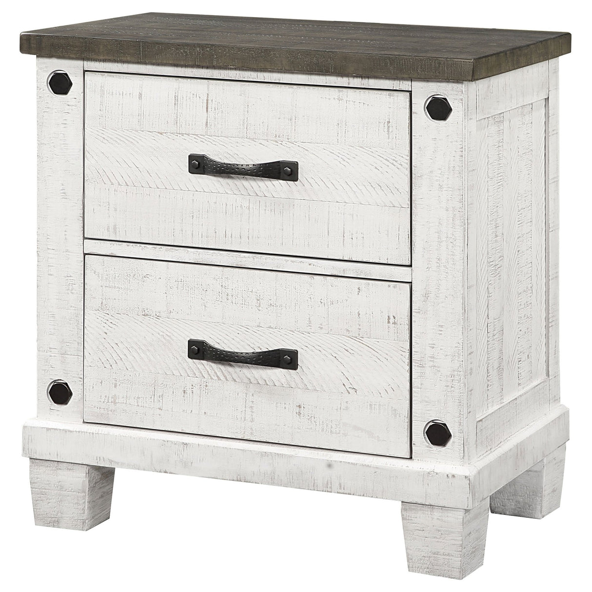 Nightstand - Lilith 2-drawer Nightstand Distressed Grey and White