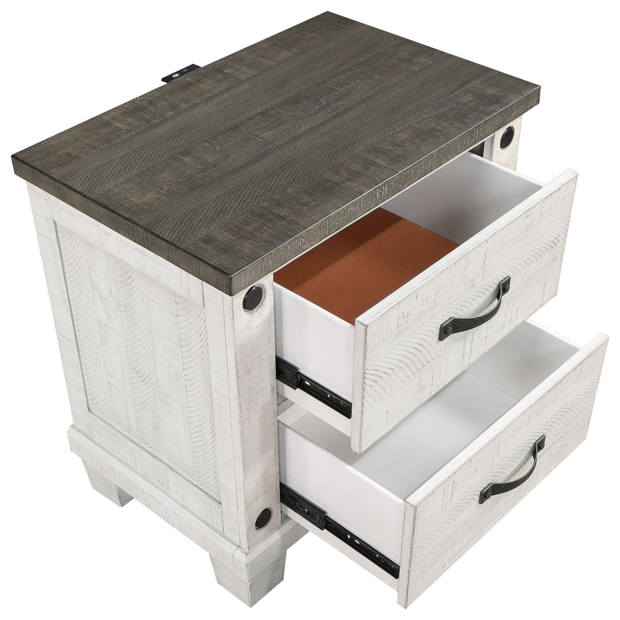 Nightstand - Lilith 2-drawer Nightstand Distressed Grey and White