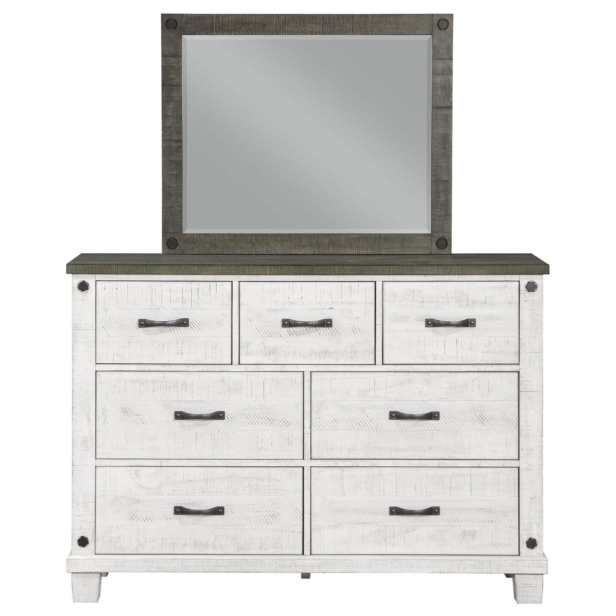 Dresser With Mirror - Lilith 7-drawer Dresser with Mirror Distressed Grey and White