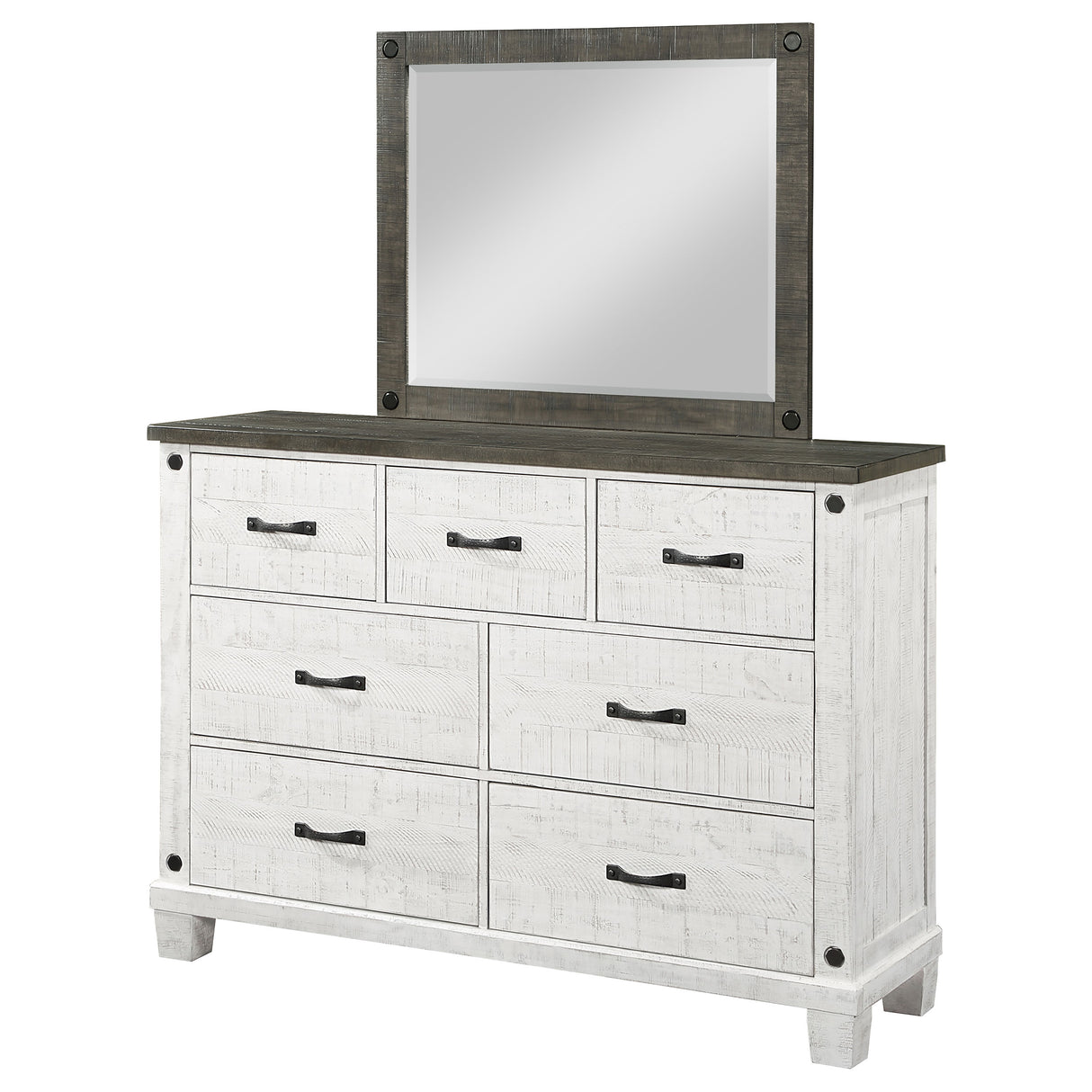 Dresser With Mirror - Lilith 7-drawer Dresser with Mirror Distressed Grey and White