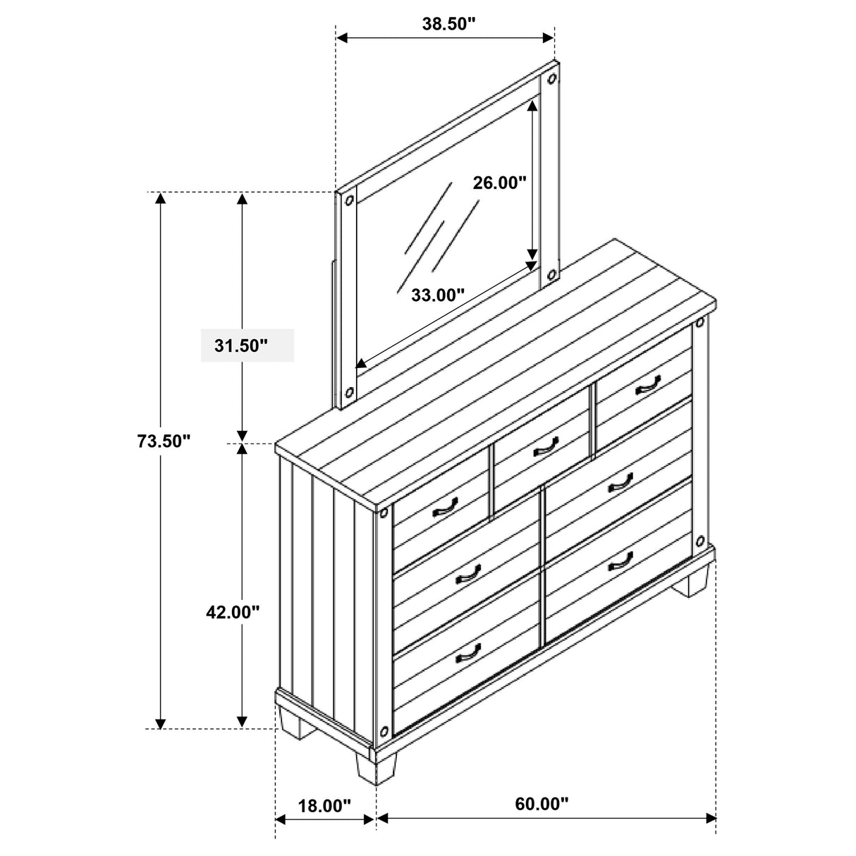 Dresser With Mirror - Lilith 7-drawer Dresser with Mirror Distressed Grey and White