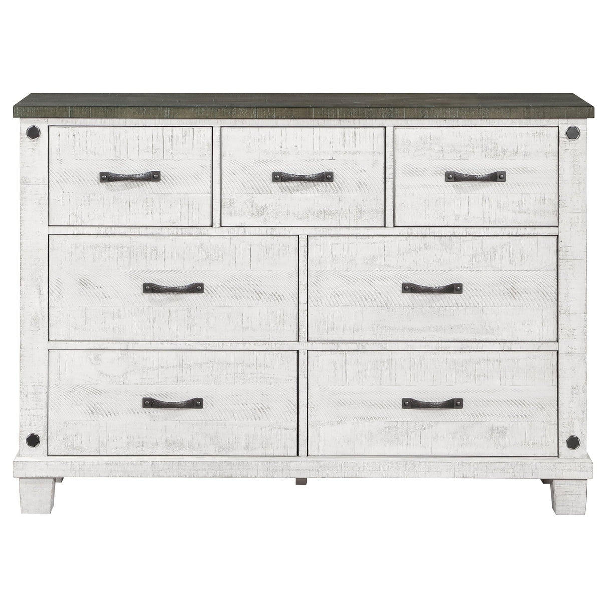 Dresser - Lilith 7-drawer Dresser Distressed Grey and White