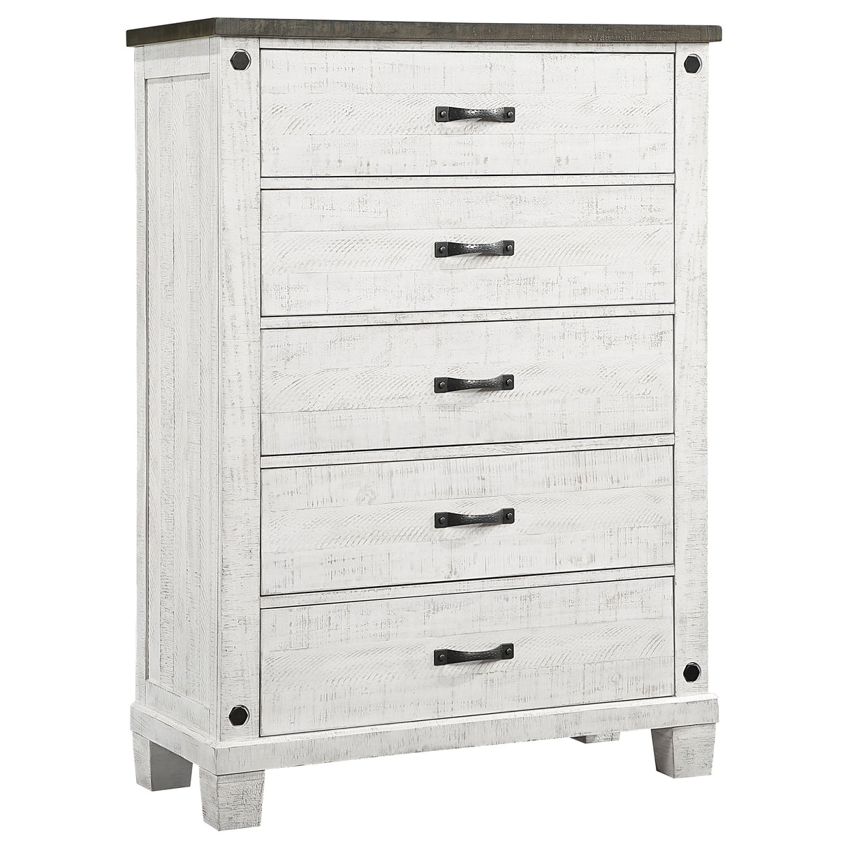 Chest - Lilith 5-drawer Chest Distressed Grey and White