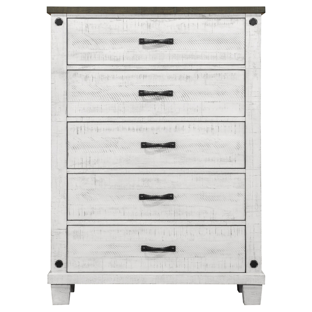 Chest - Lilith 5-drawer Chest Distressed Grey and White