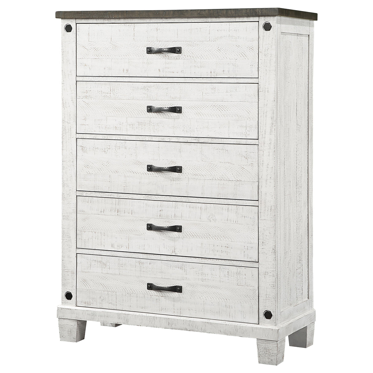 Chest - Lilith 5-drawer Chest Distressed Grey and White