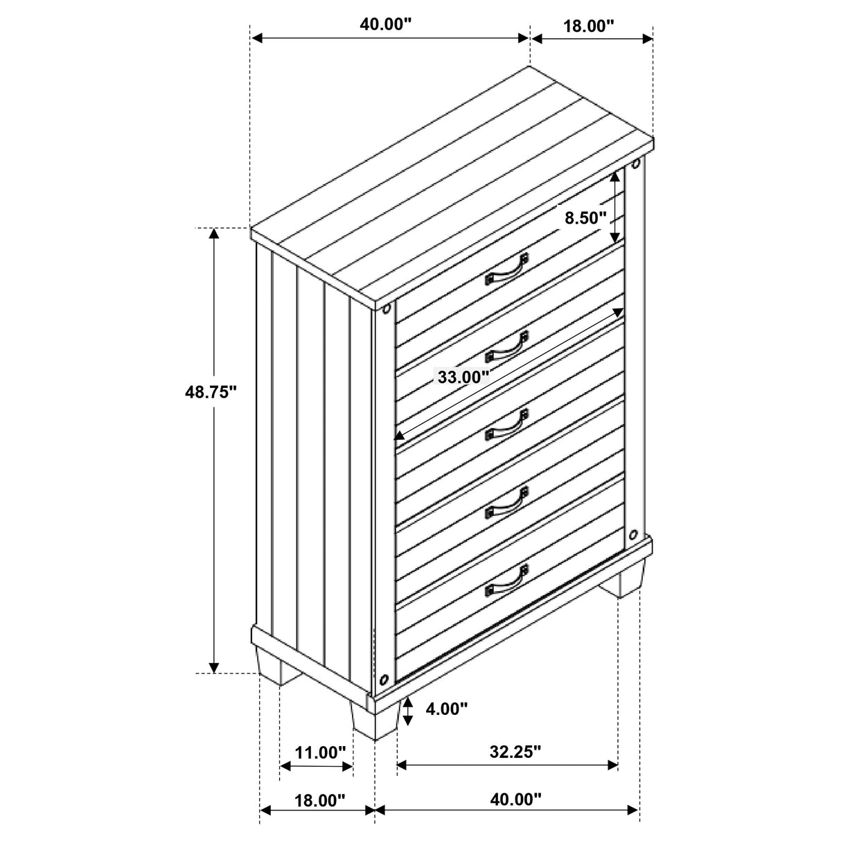 Chest - Lilith 5-drawer Chest Distressed Grey and White