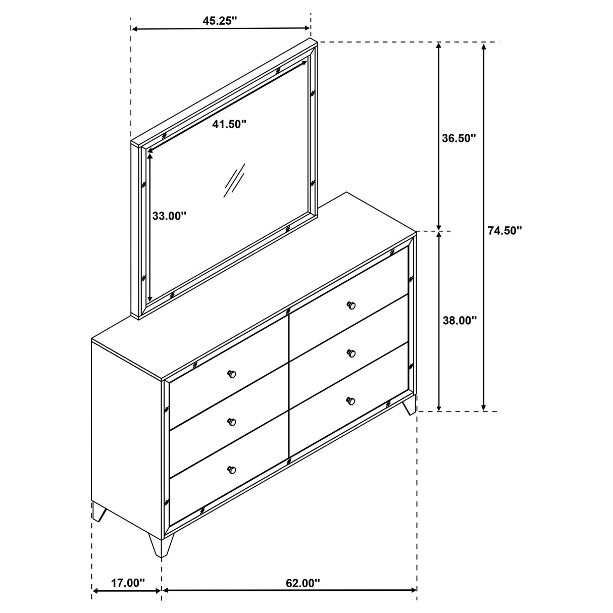 Dresser With Mirror - Larue 6-drawer Dresser with Mirror Silver