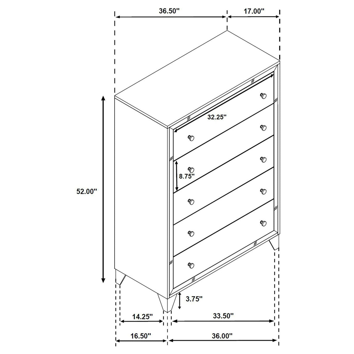 Chest - Larue 5-drawer Chest Silver