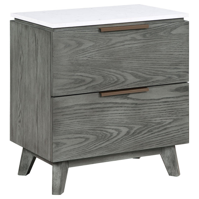 Nightstand - Nathan 2-drawer Nightstand with USB Port White Marble and Grey