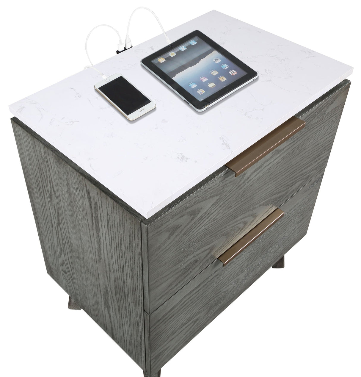 Nightstand - Nathan 2-drawer Nightstand with USB Port White Marble and Grey