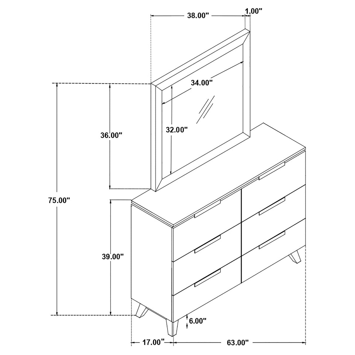 Dresser With Mirror - Nathan 6-drawer Dresser with Mirror White Marble and Grey