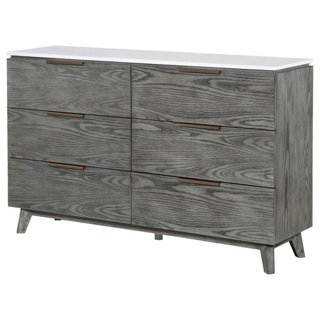 Dresser - Nathan 6-drawer Dresser White Marble and Grey