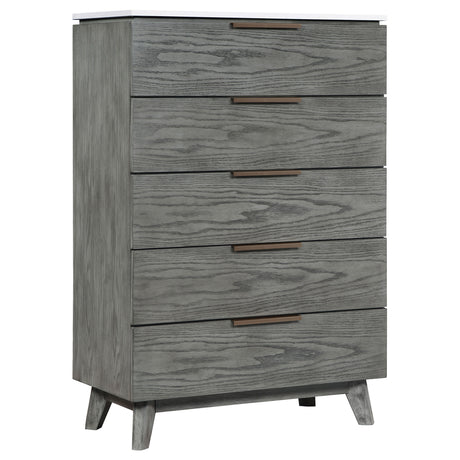 Chest - Nathan 5-drawer Chest White Marble and Grey