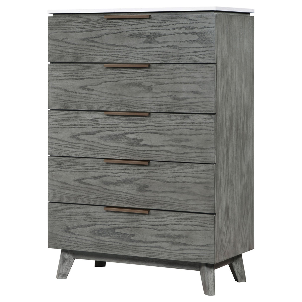 Chest - Nathan 5-drawer Chest White Marble and Grey