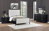 Brookmead 4‑Piece Queen Bedroom Set in Black with Ivory Upholstery & Gold Accents | Coaster - sold by Home Elegance USA