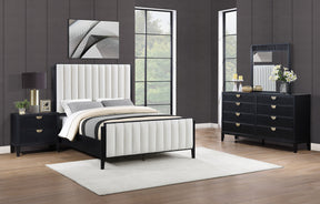Brookmead 4‑Piece Queen Bedroom Set in Black with Ivory Upholstery & Gold Accents | Coaster - sold by Home Elegance USA