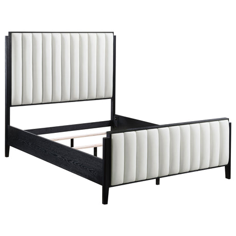 Brookmead 4‑Piece Queen Bedroom Set in Black with Ivory Upholstery & Gold Accents | Coaster - sold by Home Elegance USA