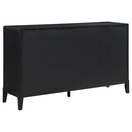 Brookmead 4‑Piece Queen Bedroom Set in Black with Ivory Upholstery & Gold Accents | Coaster - sold by Home Elegance USA