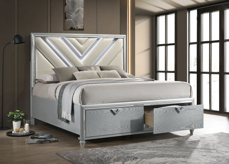 Eastern King Storage Bed  - Veronica Wood Eastern King LED Storage Bed Light Silver