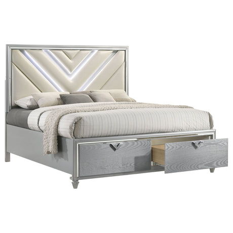 Eastern King Storage Bed  - Veronica Wood Eastern King LED Storage Bed Light Silver