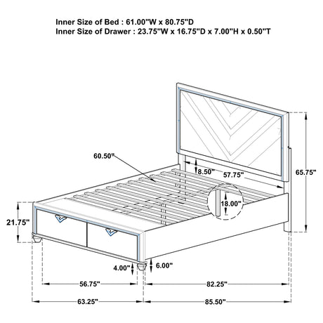 Queen Storage Bed - Veronica Wood Queen LED Storage Panel Bed Light Silver