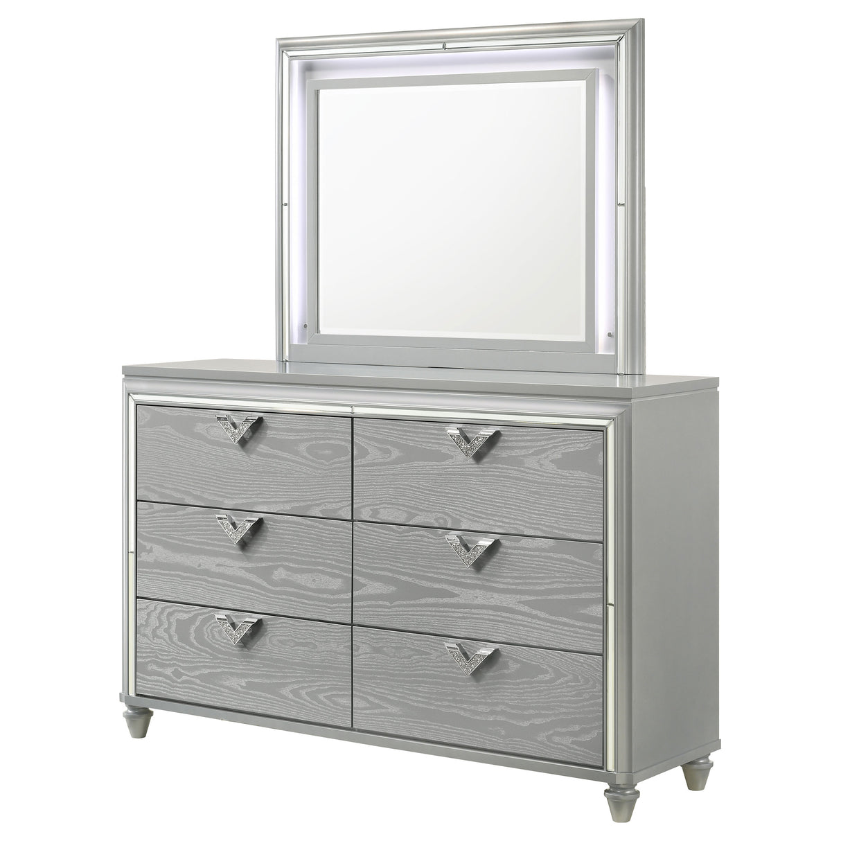 Dresser With Mirror - Veronica 6-drawer Bedroom Dresser with Mirror Light Silver