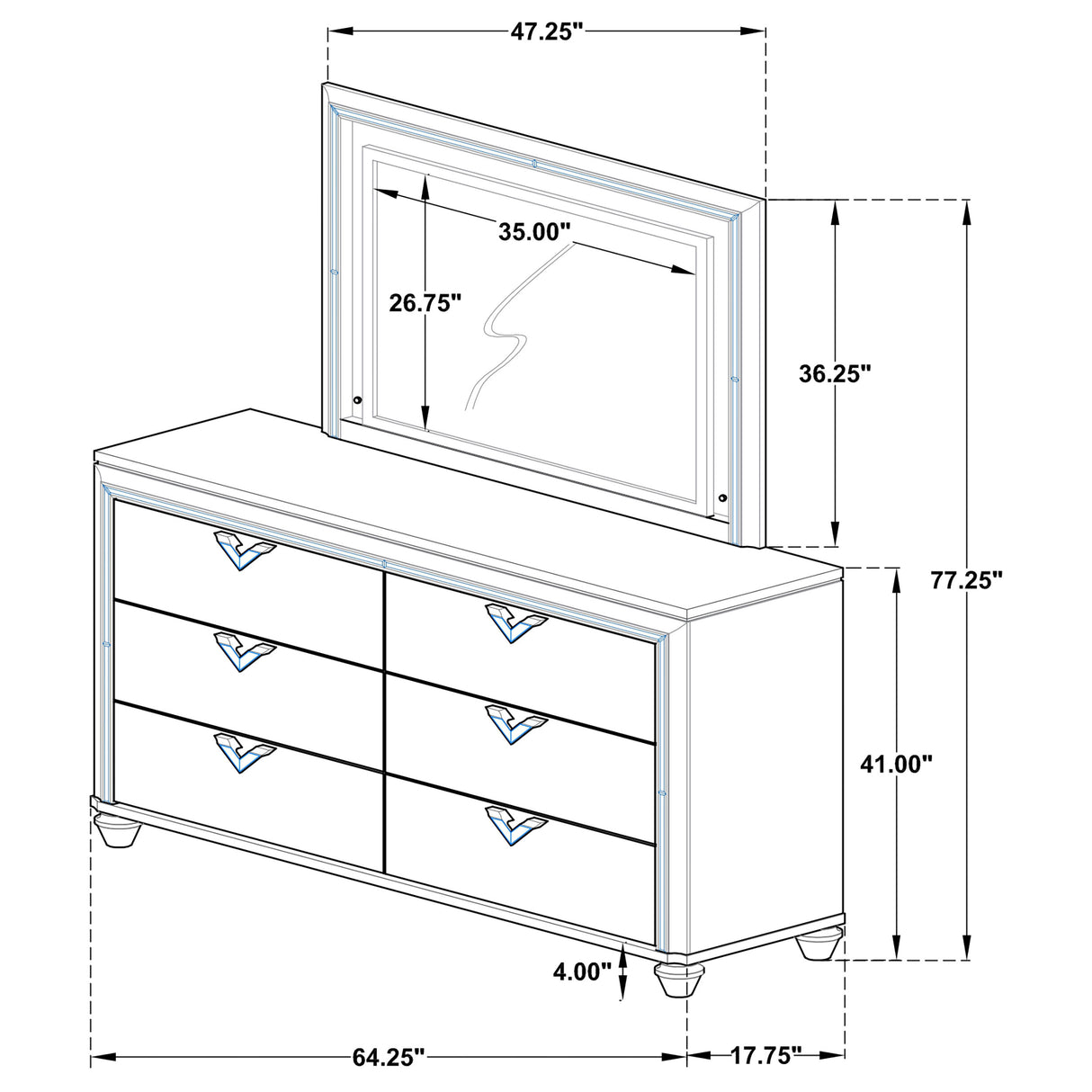 Dresser With Mirror - Veronica 6-drawer Bedroom Dresser with Mirror Light Silver