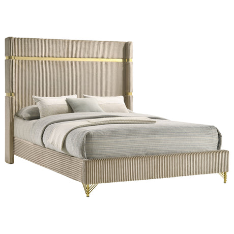 Queen Bed - Lucia Upholstered Queen Wingback Bed Beige