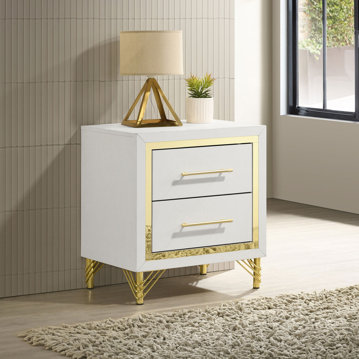 Lucia 2-drawer Nightstand Bedside Table White - Home Elegance USA