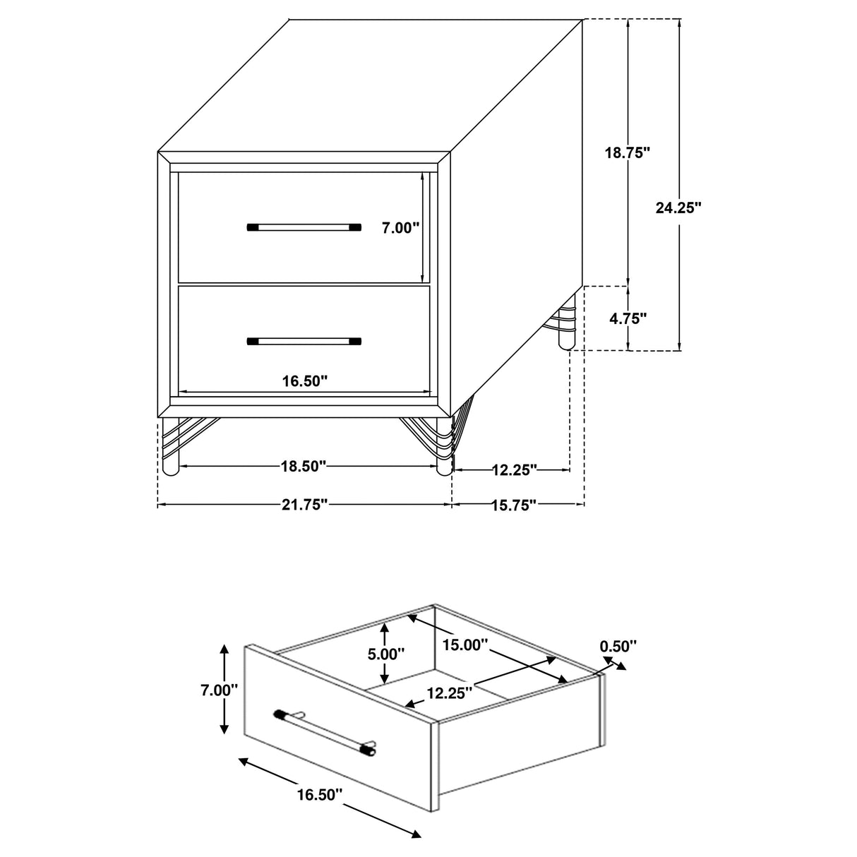 Lucia 2-drawer Nightstand Bedside Table White - Home Elegance USA