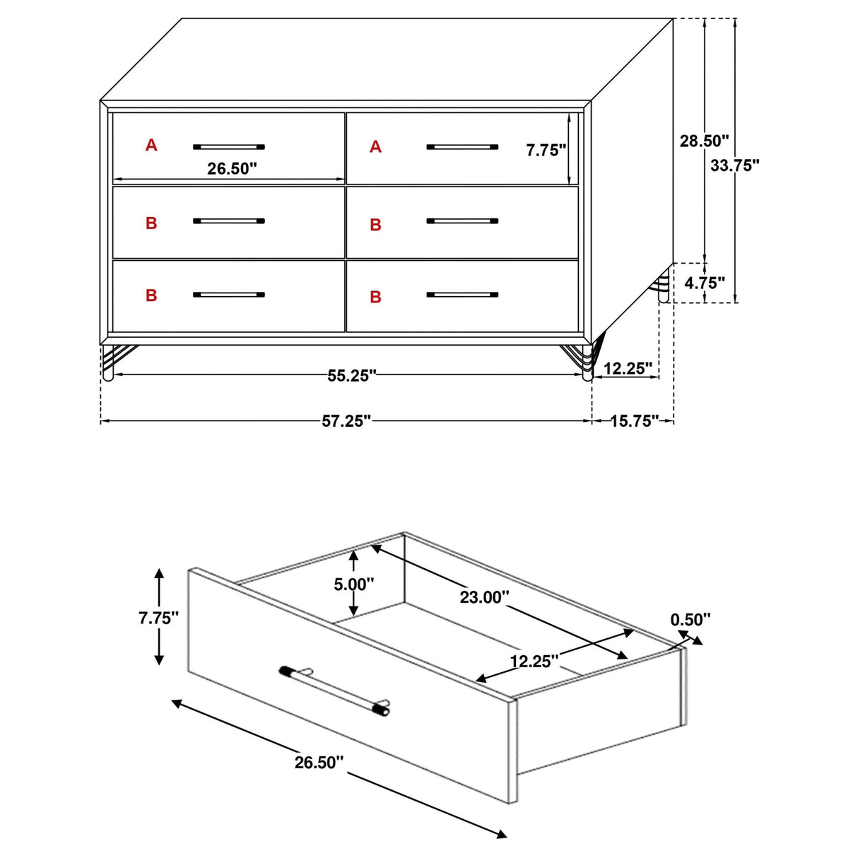 Dresser - Lucia 6-drawer Bedroom Dresser White