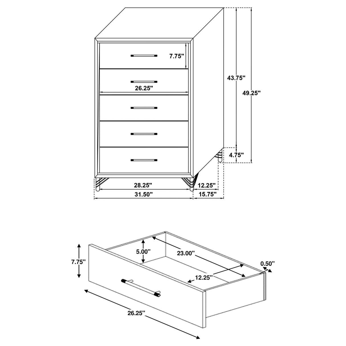 Chest - Lucia 5-drawer Bedroom Chest White