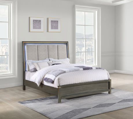 Eastern King Bed  - Kieran Wood Eastern King LED Panel Bed Grey