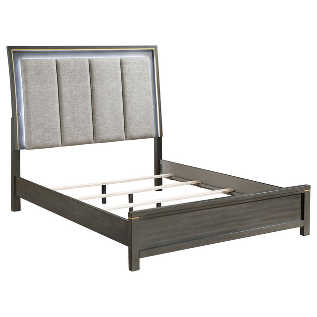 Eastern King Bed  - Kieran Wood Eastern King LED Panel Bed Grey