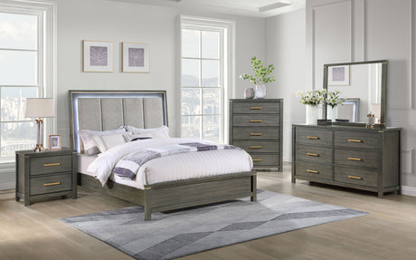 Eastern King Bed  - Kieran Wood Eastern King LED Panel Bed Grey