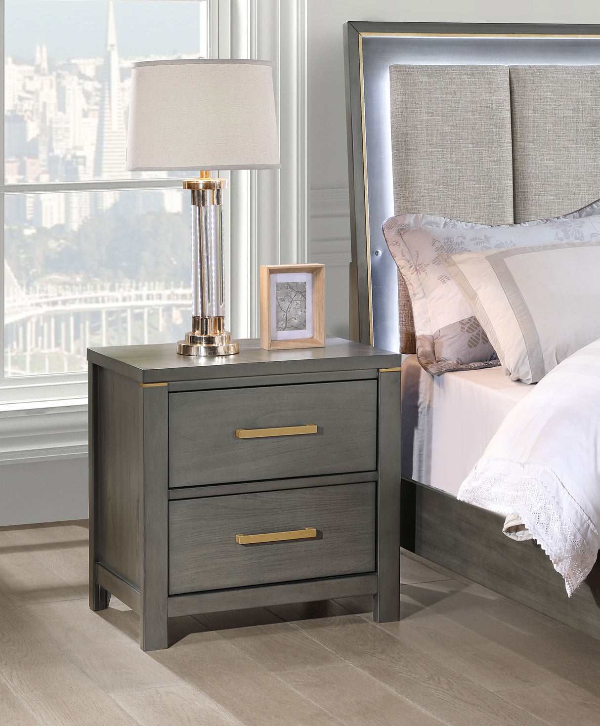 Nightstand - Kieran 2-drawer Nightstand Bedside Table Grey